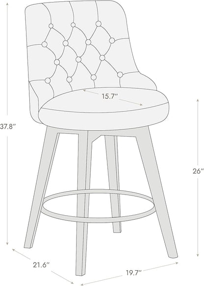 Watson & Whitely Counter Height Bar Stools, Performance Fabric Upholstered Modern Swivel Barstool with Back, Solid Wood Legs, 26" H Seat, Insignia Blue