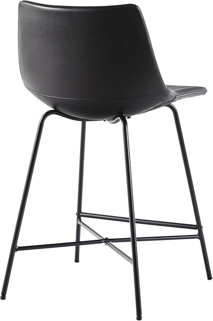 Walker Edison Xuma Modern Faux Leather Armless Low Back Counter Stool, Set of 2, Black