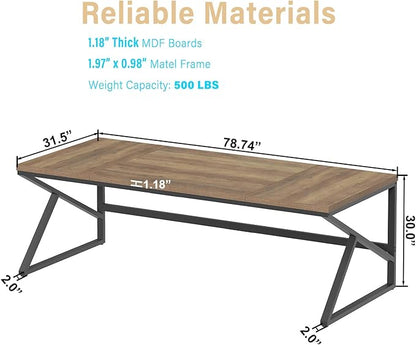 HSH Extra Large Home Office Desk, Rustic Wood and Metal Computer Desk for 2 People, 78 Inch Long Executive Writing Study Gaming Double Desk Workstation, Bedroom Living Room PC Table for 2 Monitors