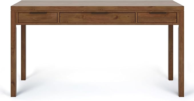 SIMPLIHOME Hollander Desk - 60-Inch Wide Solid Wood Writing Desk in Medium Saddle Brown, Contemporary Home Office Computer Table for Workspace or Study with 2 Drawers and Flip-Down Keyboard Tray