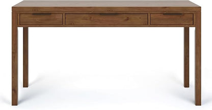SIMPLIHOME Hollander Desk - 60-Inch Wide Solid Wood Writing Desk in Medium Saddle Brown, Contemporary Home Office Computer Table for Workspace or Study with 2 Drawers and Flip-Down Keyboard Tray