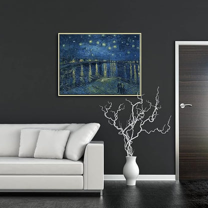Wieco Art Framed Art Giclee Canvas Prints of Starry Night Over The Rhone Canvas Prints Wall Art by Van Gogh Paintings Reproduction Abstract Framed Artwork for Wall Decor