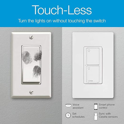 Lutron Caseta Original Smart Light Switch (Lutron Smart Hub Required), for Home, LED Lights, and Fans, 6 Amp, Single-Pole/3-Way, Neutral Required, PD-6ANS-WH, White