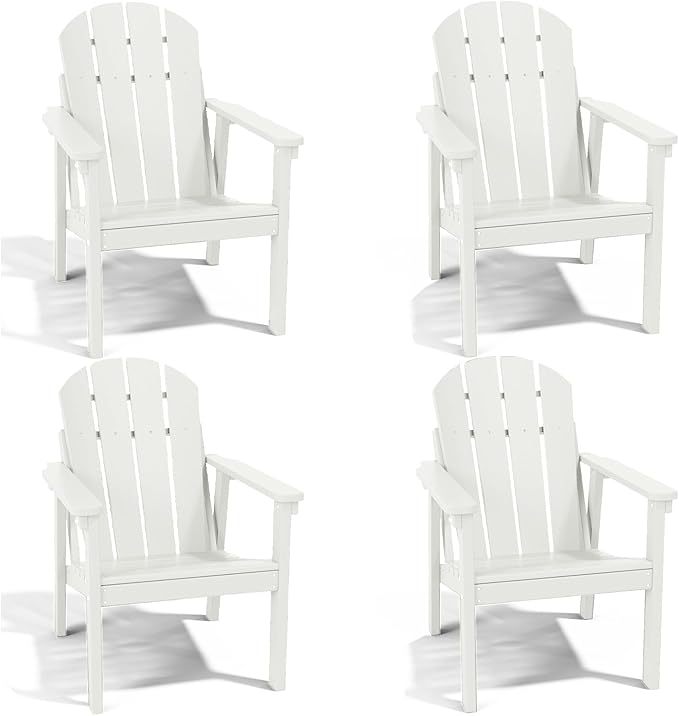 Adirondack Chair Set of 4, All Weather HDPE Fire Pit Chairs, Oversized Plastic Adirondack Chair for Outdoor, Balcony, Deck, Backyard, Patio, Garden, Poolside, Lawn White
