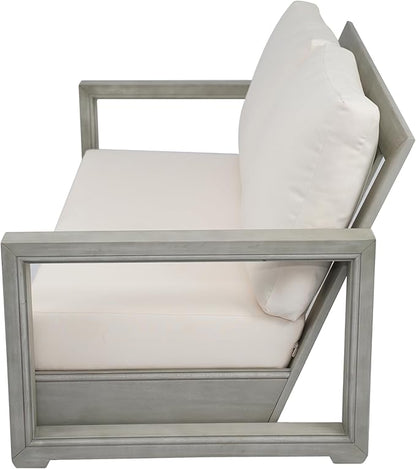 Christopher Knight Home Rammus 2 Pieces Outdoor Conversation Set, Acacia Wood Chat Set, Rectangular Coffee Table and Patio Loveseat Sofa, Slat Design Patio Furniture Set for Garden, Beige + Light Grey