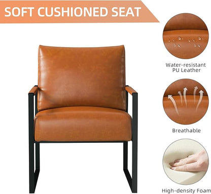 INZOY Accent Arm Chair with Metal Frame Set of 6, Comfy Living Room Chair with Plump Backrest and Cushion, Mid Century Modern Chair with Sturdy Structure, Easy to Clean, Brown
