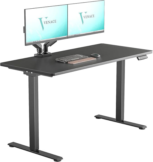 Dual Motor Electric Standing Desk with One Piece Desktop, 48 x 24 Inch Adjustable Height Sit to Stand Up Desk for Home Office, Work & Study, Black Frame & Black Desktop (2 Packages)