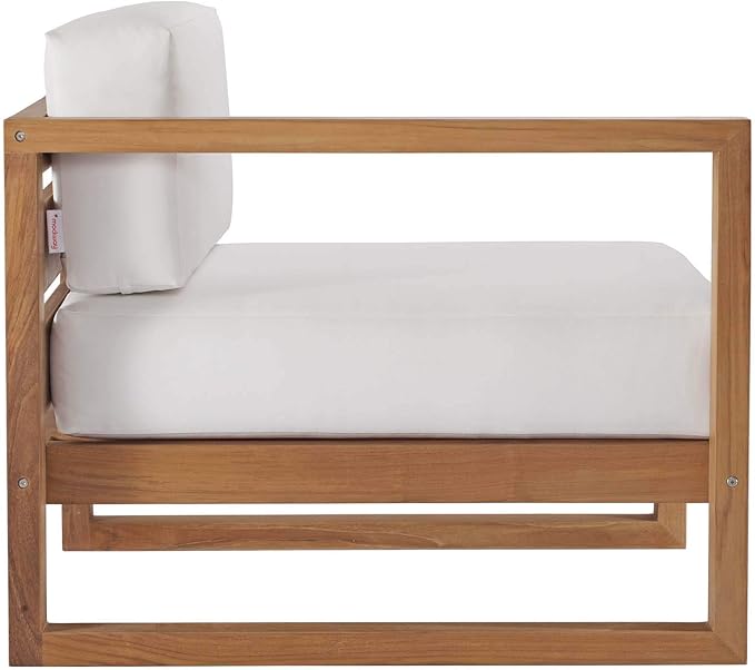 Modway EEI-4256-NAT-WHI-SET Upland Patio Teak Wood 2-Piece Sectional Sofa Loveseat, Natural White