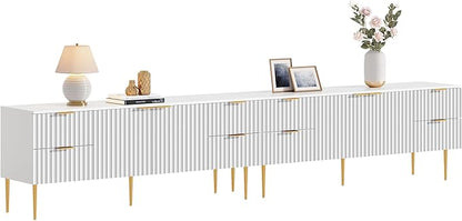 SICOTAS TV Stand for 55/60/65/70 Inch TV - 62 Inch TV Stands for Living Room Entertainment Center with 4 Drawers, Fluted Modern TV Media Console Television Cabinet for Bedroom (White, 2 Pieces)