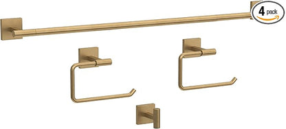Franklin Brass Nash 4-Piece Bathroom Set Satin Gold 18" Towel Bar Rack w/ 6" Extender, Toilet Paper Holder, Hand Towel Holder, Hook | Bathroom Accessory Set Towel Holder Hardware NASH64-SG