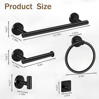 Matte Black Bathroom Hardware Set 7 Piece Towel Rack for Bathroom Modern Towel Bar Set Stylish Storage Solution Essential Bath Accessories