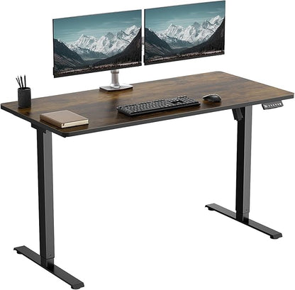One-Piece Electric Standing Desk, 48 x 24 Inch Adjustable Height Sit to Stand Up Desk for Home Office, Work & Study, Black Frame & Brown Desktop (2 Packages)