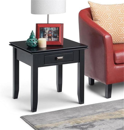 SIMPLIHOME Artisan SOLID WOOD 21 inch Wide Square Transitional End Side Table in Black for the Living Room and Bedroom