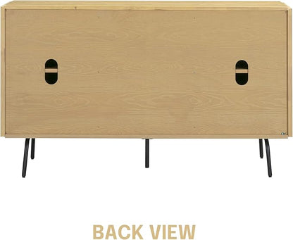 NTC Veil Sideboard with 2 Doors and 3 Drawers, Buffet Cabinet with Vertical Groove Design and Metal Legs, Storage Cabinet for Living Room, and Entryway, Effortless Assembly, Sand