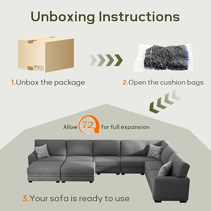 Wanderwell Oversized Modular Sectional Sofa, 7-Seater U Shaped Couches with Movable Ottoman,Corduroy Sectional Couch with Wide and Deep Seats Suitable for Living Room,Bedroom,Apartment (Grey, L-7)