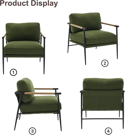 HEAH-YO Modern Accent Chairs Set of 2, Upholstered Linen Fabric Living Room Chairs with Backrests and Metal Legs, Comfy Reading Side Armchairs for Bedroom, Green