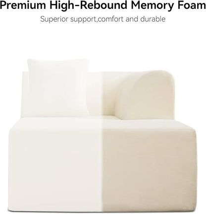 140''Oversized Cloud Velvet Curved Sectional Couch, Boneless Couch with L-Shape Chaise, Upholstered Compression Memory Foam Modular Sectional Sofa for Living Room, No Assembly Required, Beige