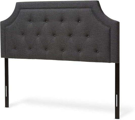 Maykoosh Adjustable Wood Post Headboard - Button Tufted Upholstered Bedroom Headboard Queen/Dark Gray