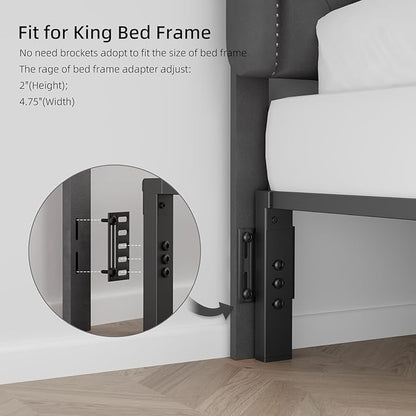 Tufted Upholstered Headboard King Size, Button Adjustable Height King Head Board Only, Sturdy and Durable Solid Wood with Nailhead Trim Headboards, Ideal for Bedroom, Dorm, Guest Room,Gray