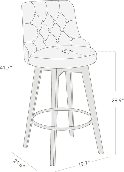 Watson & Whitely Bar Stools, 360° Swivel Upholstered Bar Stool with Back, 30" H Bar Height Barstools, Set of 2, Faux Leather in Stone Grey