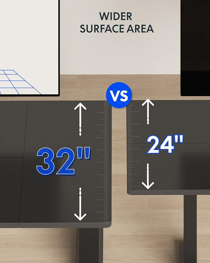 FLEXISPOT 63 x 32 Inch Large Standing Desk, Stand Up Desk with Splice Board, Rising Desks for Home Office, Office Desk with Cup Holder and Headphone Hook (Black Frame + Black Top, 2 Packages)