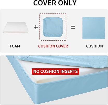 Easy-Going Waterproof Patio Cushion Covers ONLY Cover 22x20x4 inch 2 Pack Replacement Non-Slip Outdoor Seat Cushion Slipcover with Zipper. Light Blue