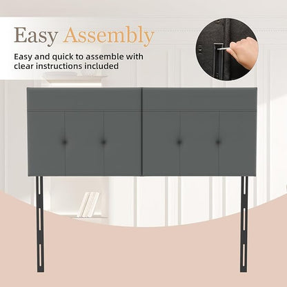 Upholstered King Size Headboard, Headboard King with Sturdy Metal Legs, Tufted Upholstery Design Bed Headboards with Adjustable Width & Height (Grey)