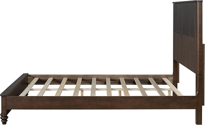 Queen Size Solid Wood Platform Bed Frame, Solid Wood Bed with 63.58" Headboard, Solid Wood Leg/No Box Spring Needed/Noise Free/Brown