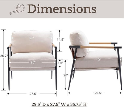 LukeAlon Mid Century Chenille Accent Chairs Set of 2, Ultra Soft Living Room Chairs with Metal Legs Modern Armchair Lounge Chairs Upholstered Comfy Leisure Chair for Bedroom Reception Area, Beige