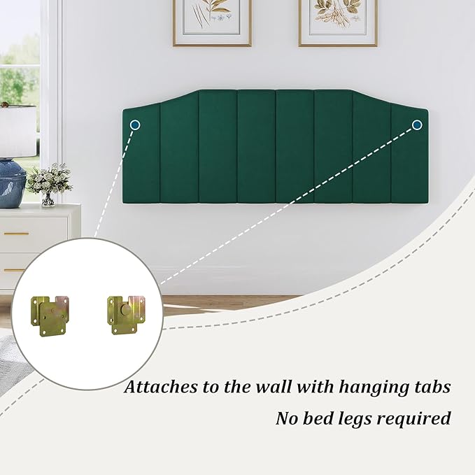 Velvet Queen Size Headboard, Upholstered Headboard Queen/Full Size Wall Mount and Bed Frame Mount, Featuring High-Density Sponge Padding Luxury Texture Easy Assembly Comfort Style-Jade