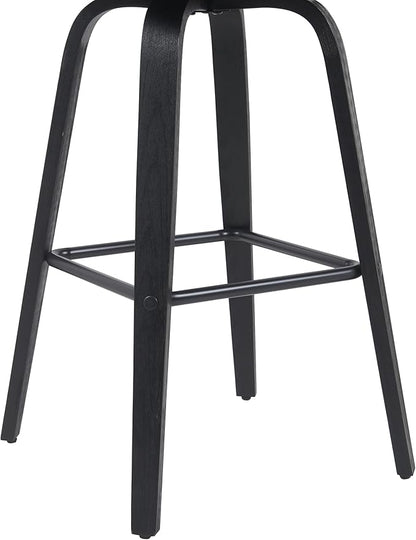 Armen Living Vienna Modern Swivel 30" Bar Height Barstool with Black Faux Leather and Black Wood Finish