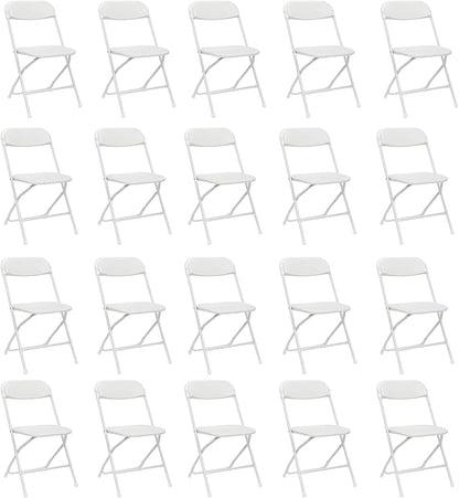 20 Pack White Heavy Duty Plastic Foldable Chair, Stackable Chairs with Reinfoced Steel Frame for Indoor and Outdoor, Wedding, Party, Restaurant, Meeting Room, Patio