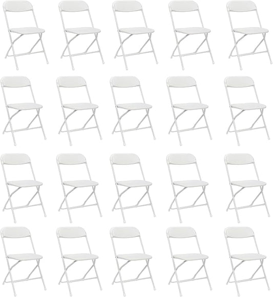20 Pack White Heavy Duty Plastic Foldable Chair, Stackable Chairs with Reinfoced Steel Frame for Indoor and Outdoor, Wedding, Party, Restaurant, Meeting Room, Patio