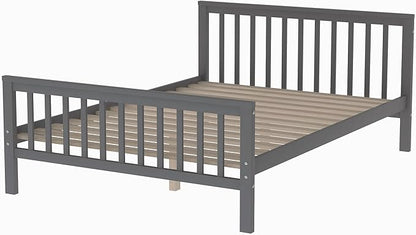 Twin Over Full Wood Loft Bed with Staircase,High Guardrails and Ladder-Handrails,Ladder W/ 3 Storage Grids,Bedroom Furniture for Children,Teens,Adults,Gray
