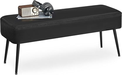 VASAGLE EKHO Collection - Bench for Entryway Bedroom, Synthetic Leather with Stitching, Ottoman Bench with Steel Legs, Living Dining Room, Mid-Century Modern, Loads 660 lb, Ink Black ULOM076B01