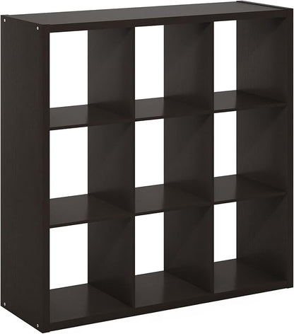 Furinno CUBICLE Book Shelf, 9-Cube Thick Frame Bookshelf, Reversible Bookcase with Open Back, 14.6 x 43.8 x 43.8, for Living Room, Bedroom, Home Office, Black Dark Oak