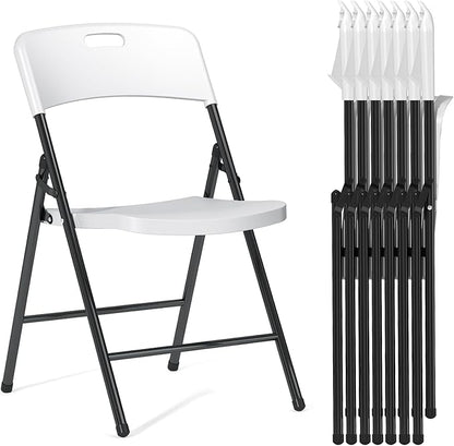8 Pack Folding Chairs, 700lbs Capacity Heavy Duty Folding Chair with Reinfoced Steel Frame for Indoor/Outdoor Use, White Plastic Foldable Chairs for Party, Patio, Meeting, Wedding and School