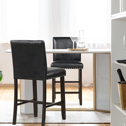 COSTWAY Bar Stools Set of 4, 25.5” PVC Leather Armless Counter Height Chair with Back, Kitchen Island Breakfast Chair for Dining Room, Party Room & Restaurant (4, Black)