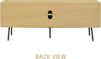 NTC Veil TV Stand with 3 Doors for TVs up to 60’’, Media Console with Vertical Groove Design and Metal Legs, Modern Entertainment Center for Living Room and Bedroom, Effortless Assembly, Sand