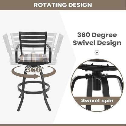 Pellebant Outdoor Swivel Barstools Set of 6, Aluminum 29.5" Bar Height Stool Chairs with Back & Footrest,Rust-Proof Tall Patio Bar Stools for Deck Lawn Garden,Milano Char
