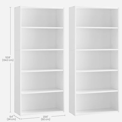 VASAGLE Set of 2 Bookshelves, 23.6 Inches Wide, 5-Tier Open Bookcases with Adjustable Storage Shelves, Floor Standing Units, Cloud White ULBC165T14-2