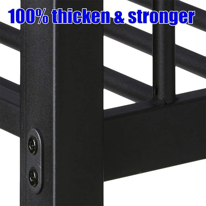 Higher Quality & Stronger Heavy Duty Steel Black Bunk Bed Queen Over Queen Size Bunkbed, Thickened More Stable Safer Metal Bunk Bed (Easier to Assemble)