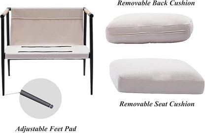 DUOMAY Mid-Century Modern Accent Chairs Set of 2 - Soft Linen Upholstered Lounge Reading Chair for Bedroom - Comfy Lightweight Livinig Room Chairs - Beige