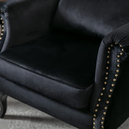 chairus Mid-Century Modern Accent Chairs Set of 2, Comfy Tufted Single Sofa Chair Wingback Armchair with Pillow for Club, Living Room, Bedroom - Velvet, Black