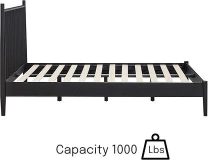 NTC Inno Wooden Bed Frame with Headboard, Solid Oak and Rubber Wood Foundation with Silent Slats and Wood Central Supports, 1000 Lb Capacity, Effortless Assembly, King - Burnt Black