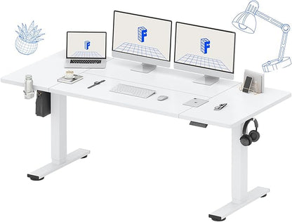FLEXISPOT 71 x 32 Inch Large Standing Desk, Stand Up Desk with Splice Board, Rising Desks for Home Office, Office Desk with Headphone Hook (White Frame + White Top, 2 Packages)