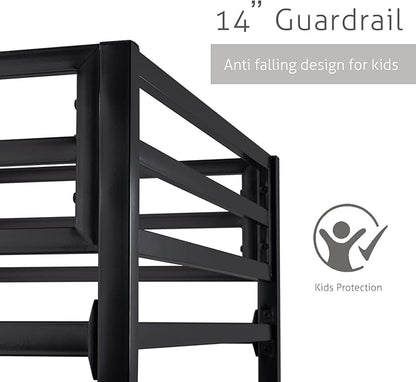 SHA CERLIN Loft Bunk Bed Twin Over Twin Size with Ladder and Guardrail,Heavy Duty Metal Slats Support No Box Spring Needed Small Space Saving Furniture for Bedroom Dorm,Black
