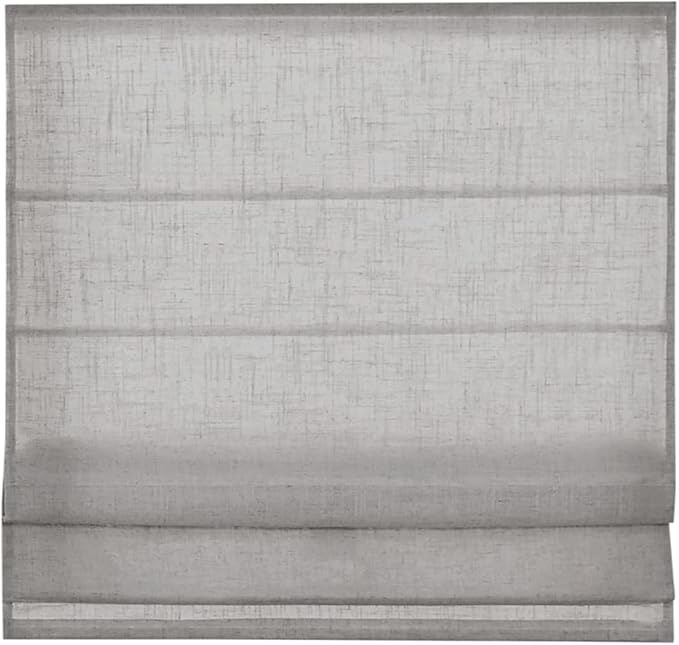 Madison Park Kyler Cordless Roman Shades - Single Panel, Lightweight Linen Blend Fabric, Natural Design, Easy Installation, Light Filtering Window Blind, Bedroom, Living Room Decor 35" W x 64" H Grey