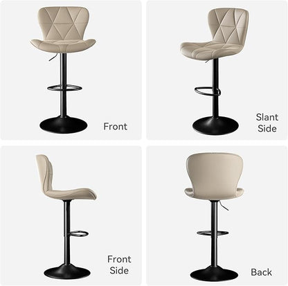 Bar Stools Set of 3,Adjustable Swivel Barstools, Faux Leather Bar Chairs,Upholstered Counter Height with High Backrest for Kitchen Island, Khaki