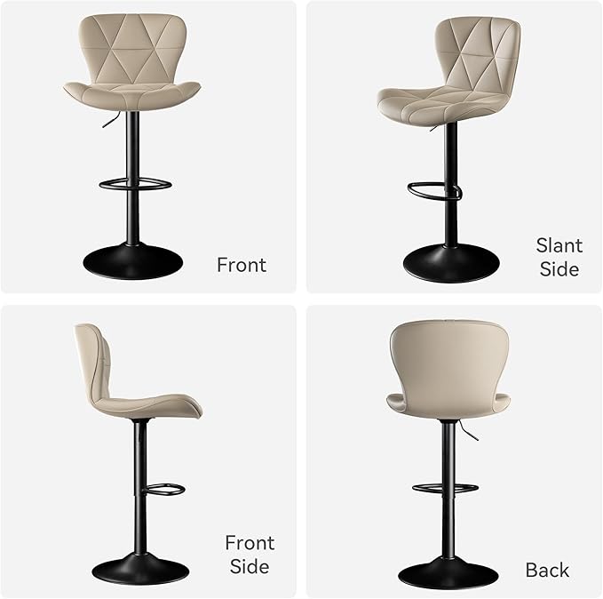 Bar Stools Set of 6,Adjustable Swivel Barstools, Faux Leather Bar Chairs,Upholstered Counter Height with High Backrest for Kitchen Island,Khaki